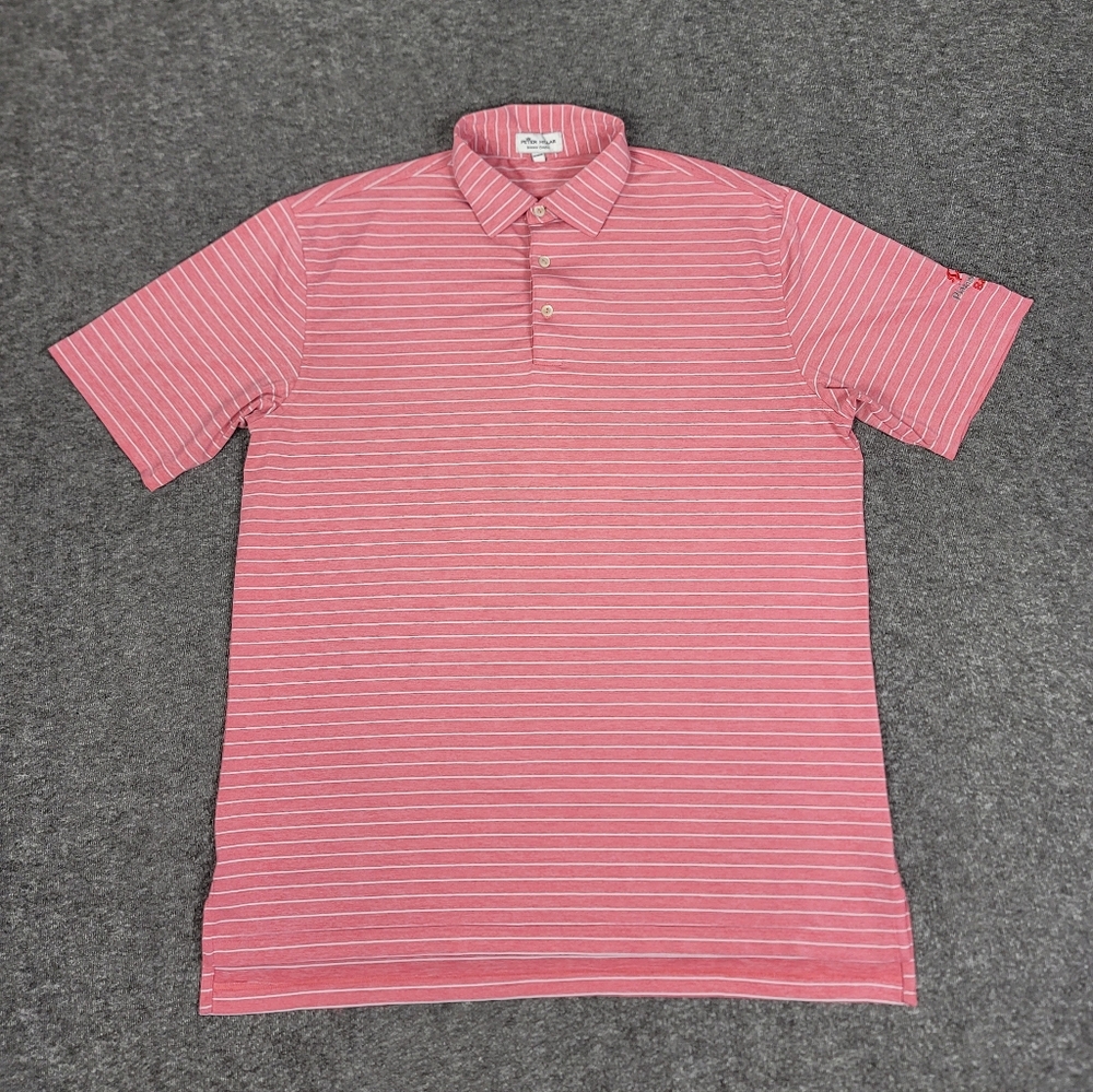 Peter Millar Summer Comfort Polo Men’s L Pink Stripe Stretch Golf Shirt